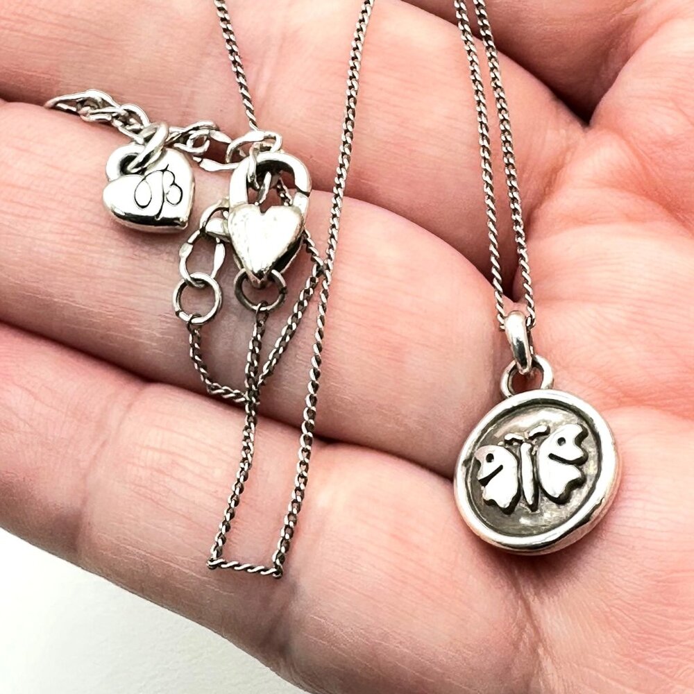 Brighton Womens Necklace Bellismo Basket Weave Heart Pendant Silver 16 - 18 Inch